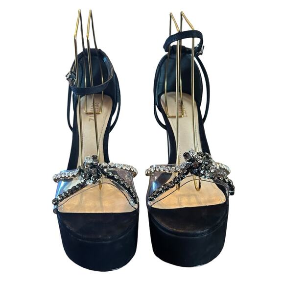 Schutz Suede Platform High Heels Clear Strap Rhinestone Embellished NEW 9.5 - Picture 4 of 10